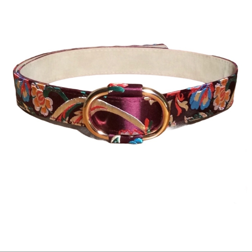 Steve Madden Belt Flower Embroidered Burgundy NEW - Picture 6 of 6